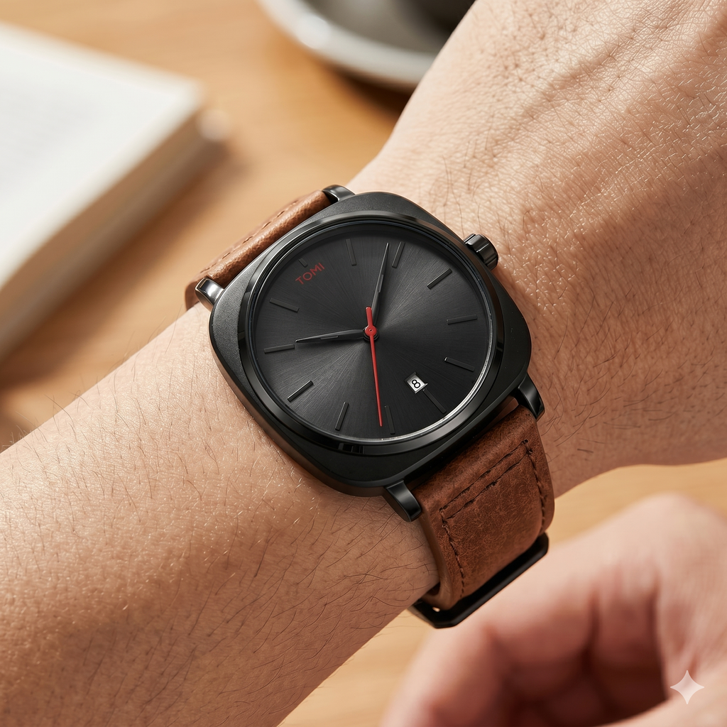 TOMI Watch Quartz Date - Brown Colour