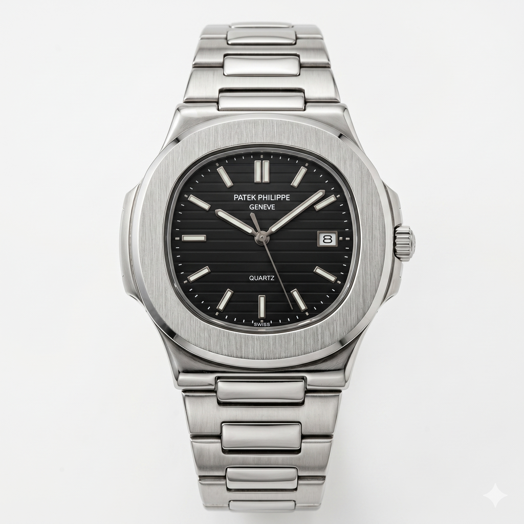 Patek Philippe Black Dial Silver Chain