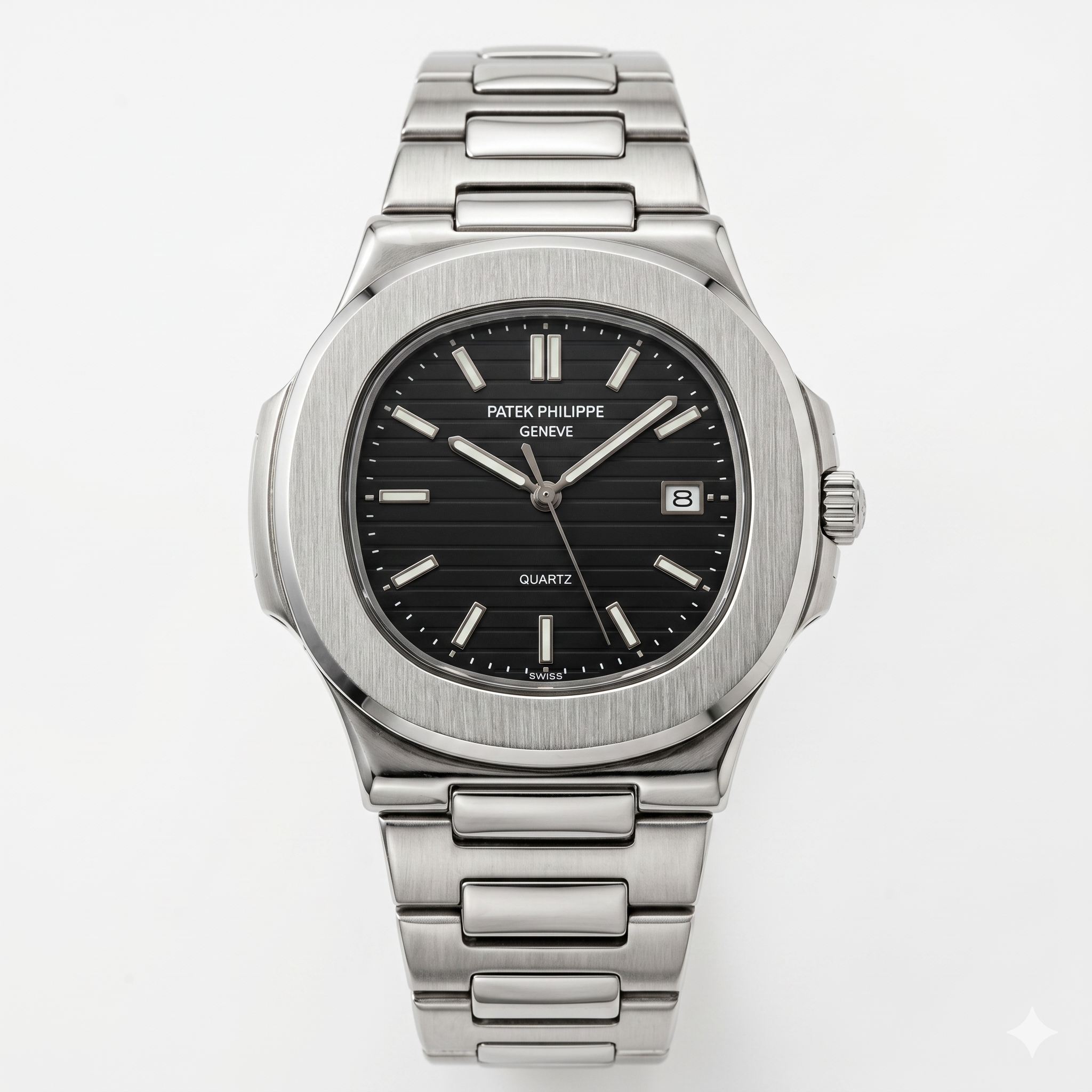 Patek Philippe Black Dial Silver Chain